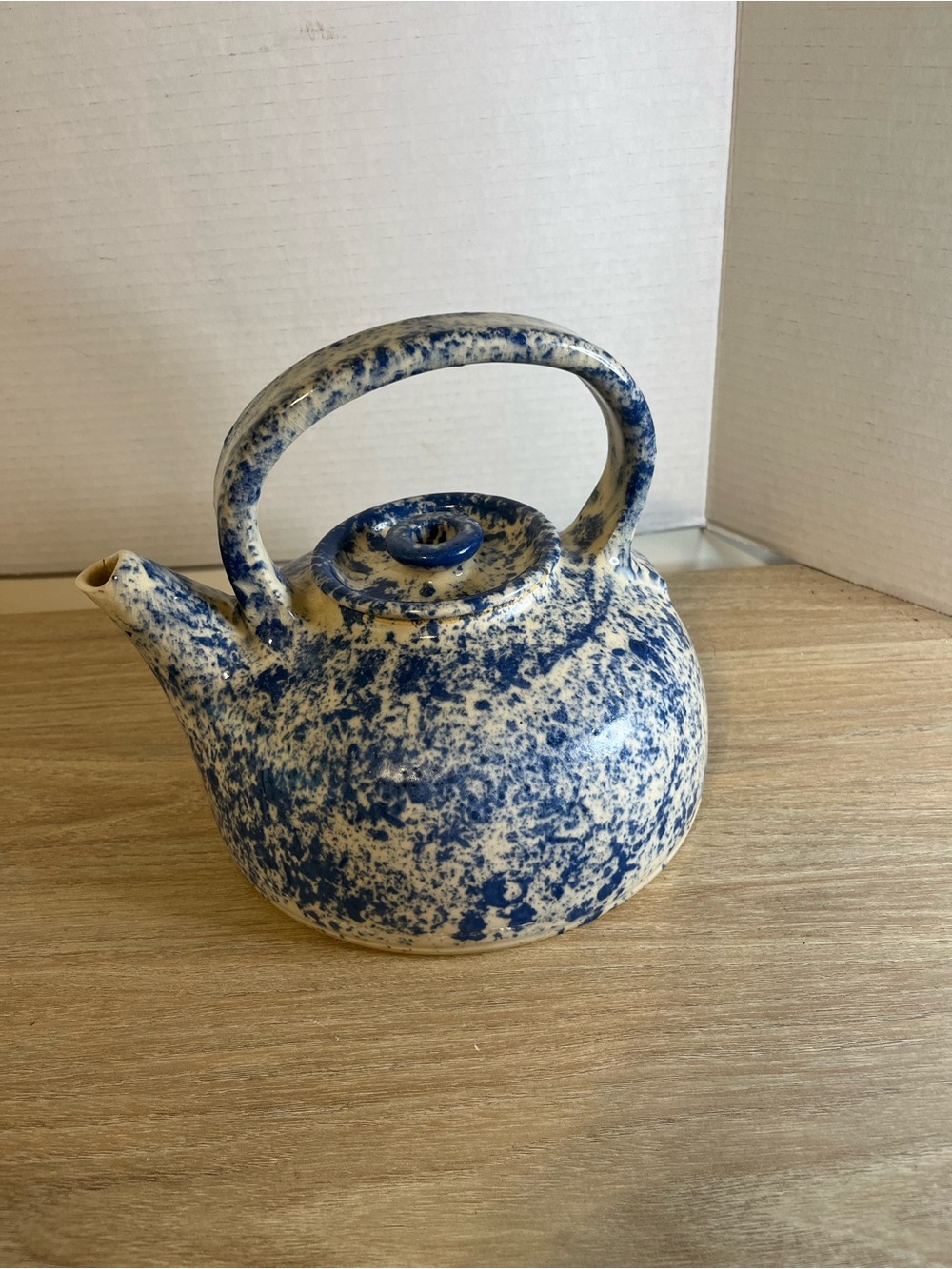 Speckled Blue and Cream Ceramic Teapot - Handcrafted Home Art
